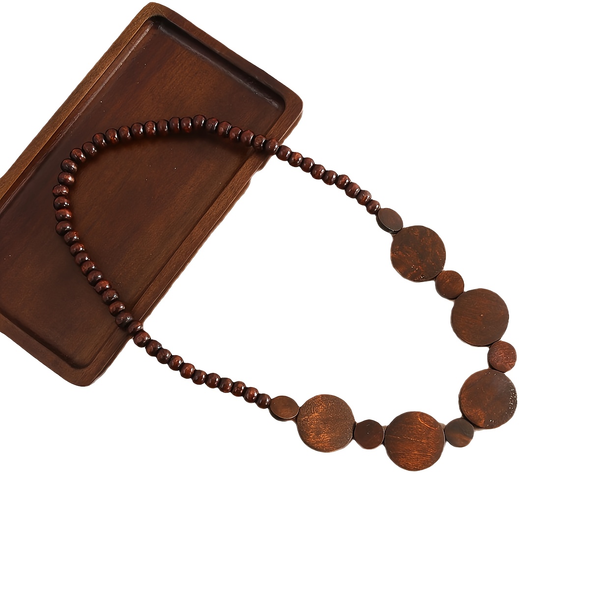 Chinese Ethnic Style Wood Bead Necklace, Vacation Sweater Chain